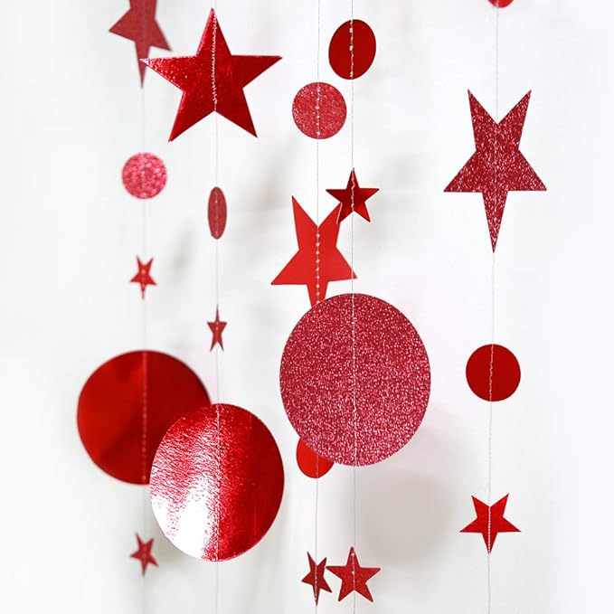Decor365 Twinkle Star Garland Glitter Red Party Decorations Star Banner Ceiling Hanging Streamer Backdrop for Birthday Valentine’s Day Christmas Lunar New Year Weddings Romantic Theme Party Supplies