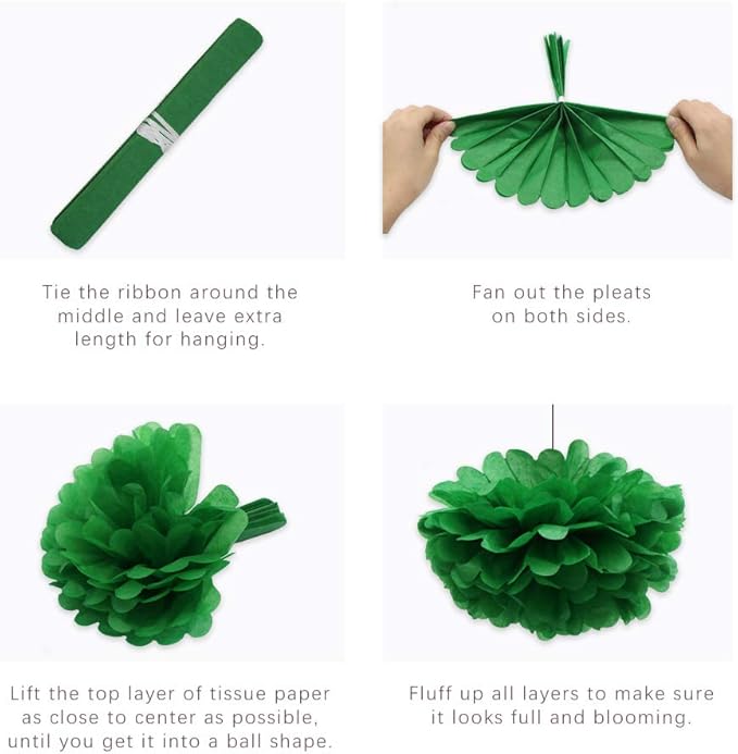 Red Green White Hanging Paper Fans Pom Poms Flowers Tissue Tassel Garland for Graduations Christmas St. Patrick's Day Party Decorations