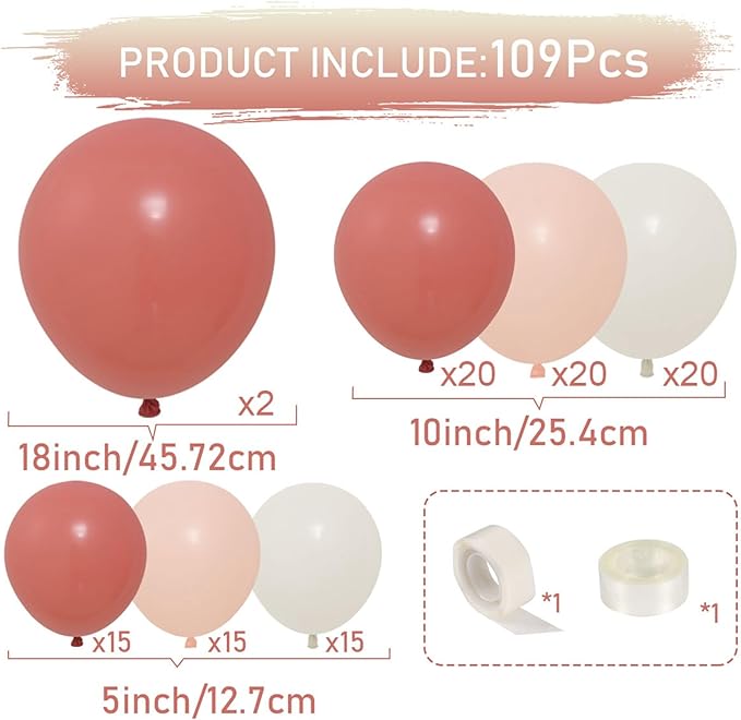Retro Blush Pink Balloon Arch Kit-Dusty Pink Cream Peach White Sand Balloon Garland,Boho Pastel Pink Balloons Party Decorations for Birthday,Baby Shower,Wedding Bridal 109PCS