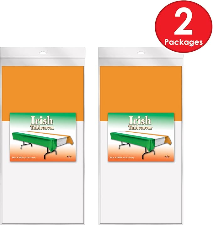 Beistle Irish Tablecovers, 54” x 108”, 2 Pieces – Plastic Table Cloth, Rectangular Tablecloth, Striped, St. Patrick’s Day, St. Patrick’s Day Decorations