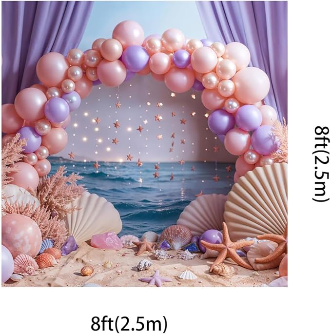 Kate 8x8ft Happy Birthday Party Backdrops for Photography Colorful Balloons Background Hawaii Sand Starfish Shell Backgrounds Bridal Baby Shower Portrait Studio Backdrop