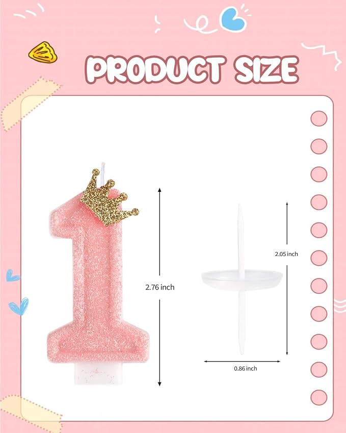 Birthday Candles for Cake, Pink Number Candles, Cake Candles with Greeting Card for Birthday Party Wedding Anniversary Celebrations (1 Candle)