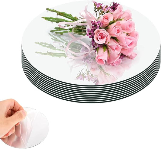 10PCS 12inch Round Mirror Centerpieces for Tables Decorations, 2mm Acrylic Circle Mirror Trays Candle Plate Mirror Tiles for Craft, Birthday Graduation Wedding Table Decorations