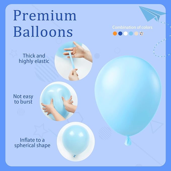 BAUANOOY Blue and Orange Balloons, 60pcs 12 Inch Orange Blue White Nude Latex Balloon with Confetti Balloons Ribbon for Baby Shower Graduation Blue Birthday Party Decorations