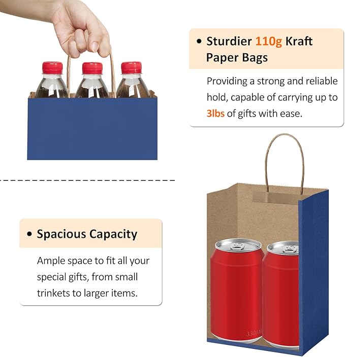 BagDream Small Gift Bags 25Pcs 5.25x3x8 Navy Blue Paper Bags with Handles, Kraft Paper Sacks for Small Gifts, Birthday, Wedding Party Favor, Retail, Merchandise