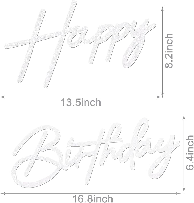 Happy Birthday Sign - Glitter White Felt - Includes Dot Glue - Perfect for Birthday Party, Baby Shower, Gender Reveal