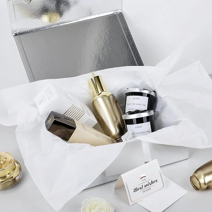UoeRing 2 Pack Silver Gift Box Large 13.5x11.8x4.7 inch Luxury Gift Box for Presents with Magnetic Closure Lid Collapsible,Birthday,Contains Card, Ribbon, Tissue Paper,Shredded Paper Filler
