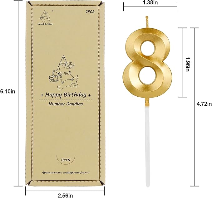 Birthday Candles, 1.96 Inch Number 80 Happy Birthday Candles, Number Candles Decoration for Birthday Party and Anniversary Celebration(Champagne Gold)