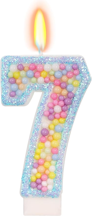 Birthday Candles - Number 7 Candle, Colorful Macaron Candles for Boys/Girls, Blue Cake Decorations, Blue Birthday Decorations, Theme Party Supplies
