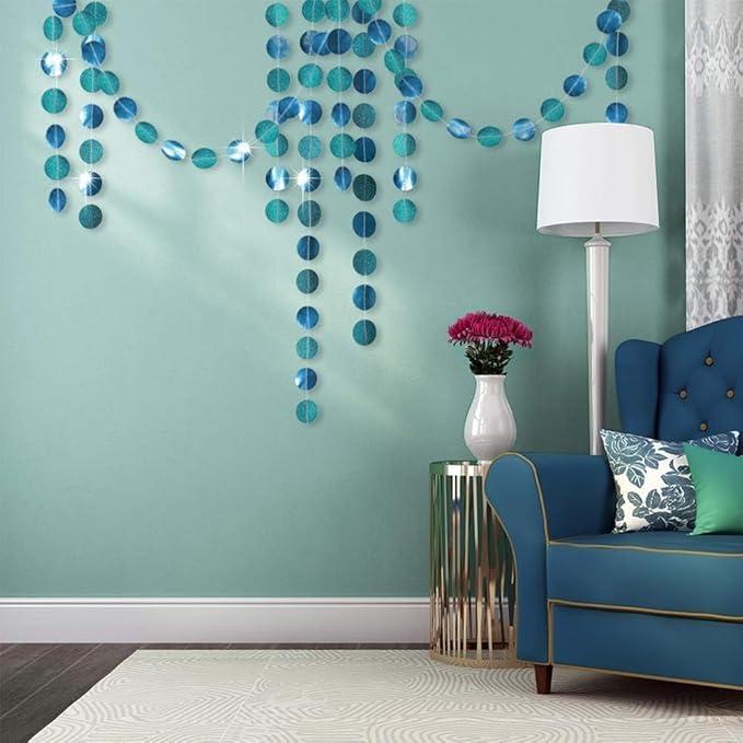 Cheerland Teal Blue Garland Hanging Party Decorations Baby Shower Banner Backdrop Wedding Decor Metallic Dot Streamer Party Birthday Decor Teal Wedding Reception Decorations Under The Sea Theme