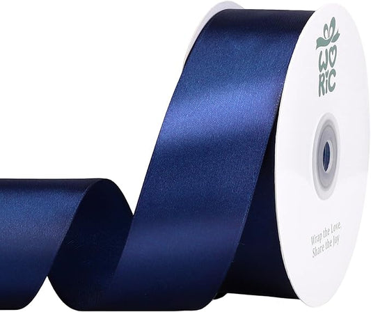 woric Navy Ribbon 1 1/2 Inch 60 Yards Blue Satin Ribbon for Graduation Leis Baby Bridal Shower Wedding Handmade Roses Bows Flower Bouquet Crafts Gift Wrapping