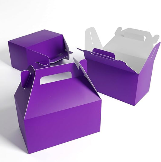XAGLVV XGLVV 24 Pack Dark Purple Paper Gable Boxes with Handles,Treat Goodie Party Favor Gift Box for Wedding, Birthday, Baby Shower, Graduation Decoration Supplies