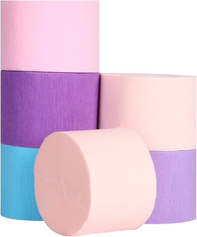 Suaxova Pastel Crepe Paper Streamers 6 Rolls 492ft, Pack of Peach, Purple, Light Pink Theme Party Streamers for Party Decorations, Birthday, Wedding, Baby Shower, Graduation, Christmas