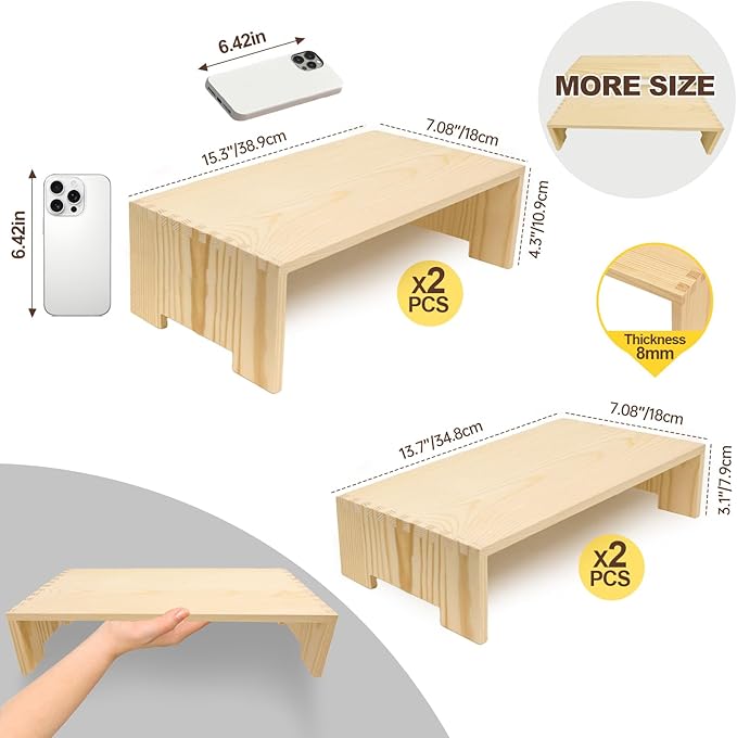 Yikaroeli 4Pcs Large Display Riser Wood Risers Cupcake Display Stand 2 Tier Racks Rectangular, 2 Set Perfume Decorative Display Dessert Stands for Vendors Event (Large/2Pack Nature)