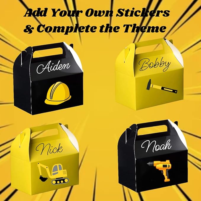 Hammont Candy Boxes Party Favors - 10 Pack Paper Gable Boxes – Mario Birthday Party Supplies Treat Box for Goodies & Gifts - Two Sweet, Themed Birthday Bag Favors - 6.25" X 3.75" X 3.5" (Yellow)