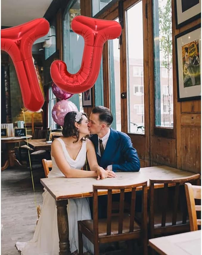 TONIFUL 40 Inch Large Bright Red Letter Balloons A-Z, Giant Jumbo Helium Foil Mylar Big Letter J Balloons for Birthday Party Anniversary Wedding Decorations