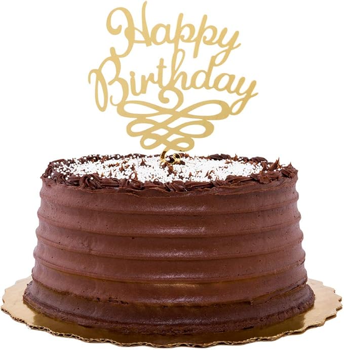 Restaurantware-Top Cake Happy Birthday Cake Topper, 1 Mirrored Birthday Cake Decoration - With Swirls, Durable, Gold Acrylic Birthday Topper For Cakes, Party Decoration for Birthday