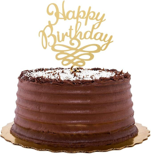 Restaurantware-Top Cake Happy Birthday Cake Topper, 1 Mirrored Birthday Cake Decoration - With Swirls, Durable, Gold Acrylic Birthday Topper For Cakes, Party Decoration for Birthday
