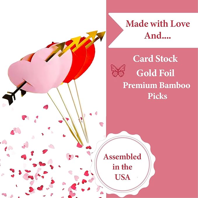 Sugar Robot - Valentines Hearts and Stars - Paper Hearts - Cupcake & Cake Topper Hand crafted set of 17