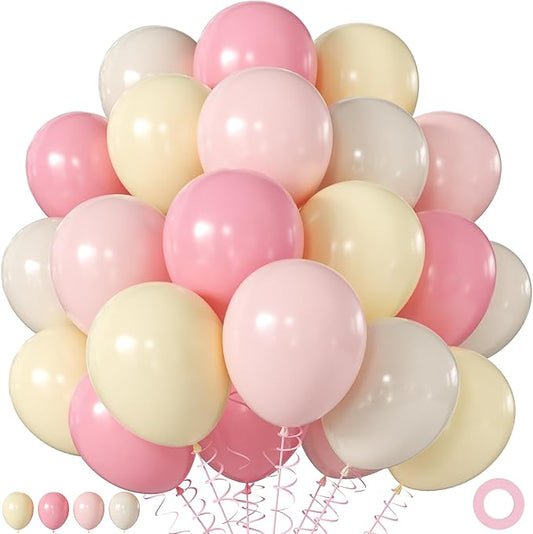 Pink and Yellow Balloons, 60Pcs 12 Inch Pastel Pink Light Pink Yellow Sand White Balloons for Baby Shower Bridal Shower Anniversary Wedding Bee Bear Themed Birthday Party Decorations