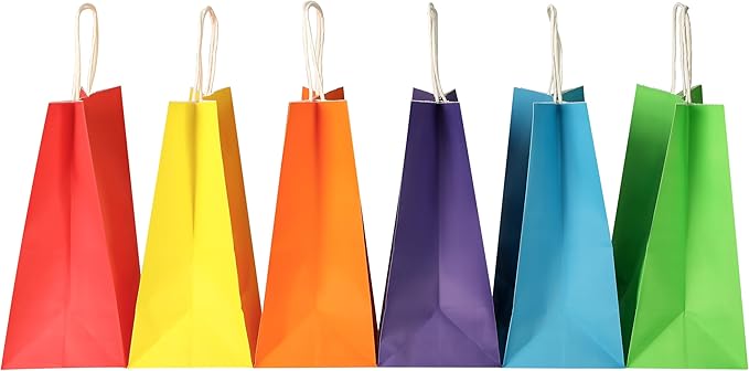 SUNCOLOR 24 Pack Rainbow Gift Bags with Handles – 8x4.5x10 Medium Bags for Shopping, Retail, DIY, Wedding, Party Favors & Special Occasions