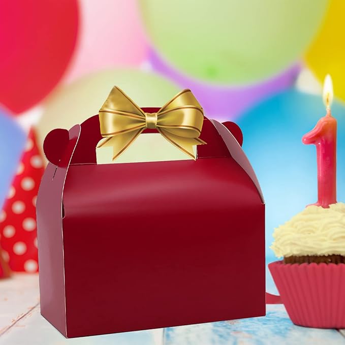 30Pcs Dark Red Party Favor Gift Box, Gable Box,Cardboard Treat Box, Goodie Candy Box. Perfect for Birthday Babyshower or Any Fun Red Theme Party