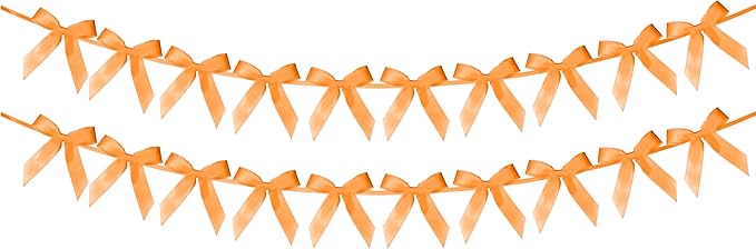2pcs Orange Bow Garland Banner - 8.3 Feet Coquette Ribbon Bow Party Decorations for Baby Shower Girls, Birthday Party, Bridal Shower Decor (Orange)