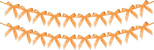 2pcs Orange Bow Garland Banner - 8.3 Feet Coquette Ribbon Bow Party Decorations for Baby Shower Girls, Birthday Party, Bridal Shower Decor (Orange)