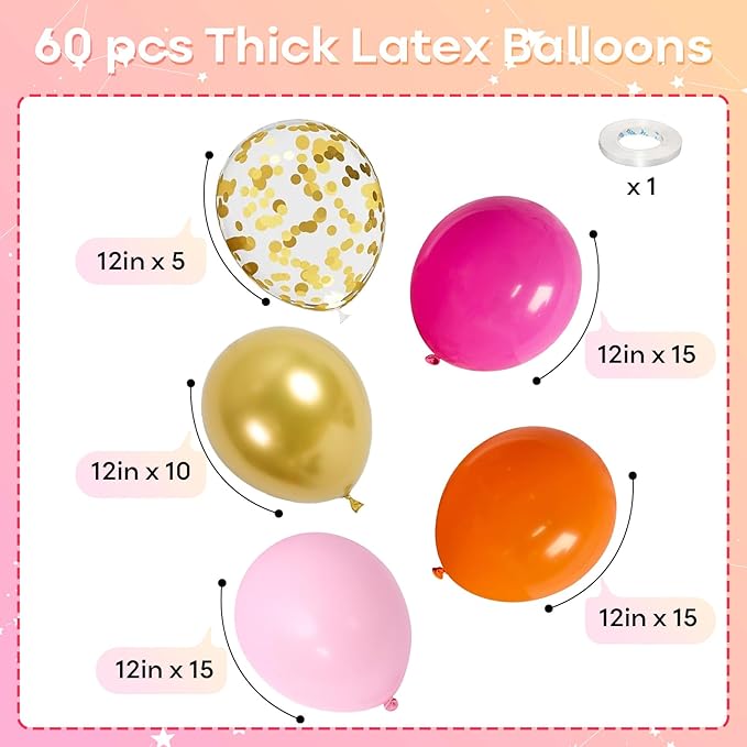 HILAVO Pink and Orange Balloons 12 Inch Pastel Hot Pink Orange Latex Balloon with Gold Confetti Helium Party Balloons for Tropical Fall Birthday Halloween Baby Shower Thanksgiving Decoration