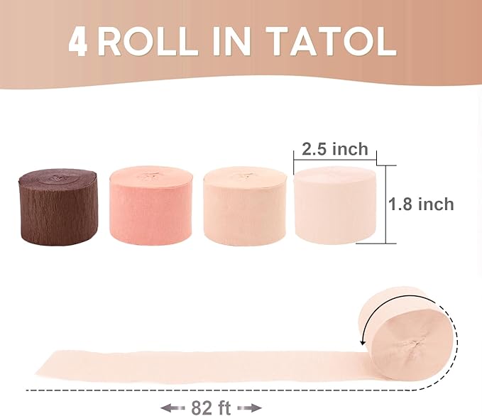 4 Rolls Crepe Paper Red Bean Streamers – Perfect for Streamers Party Decorations, Wedding, Birthday, Colored Decor, and DIY Craft Supplies(1.8 Inch x 82 Ft/Roll)