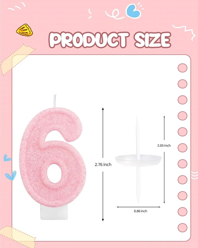 Birthday Candles for Cake, Pink Number Candles, Cake Candles with Greeting Card for Birthday Party Wedding Anniversary Celebrations (Bright Pink 6 Candle)