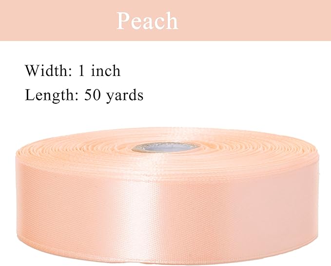 YASEO 1 Inch Peach Solid Satin Ribbon, 50 Yards Craft Fabric Ribbon for Gift Wrapping Floral Bouquets Wedding Party Decoration