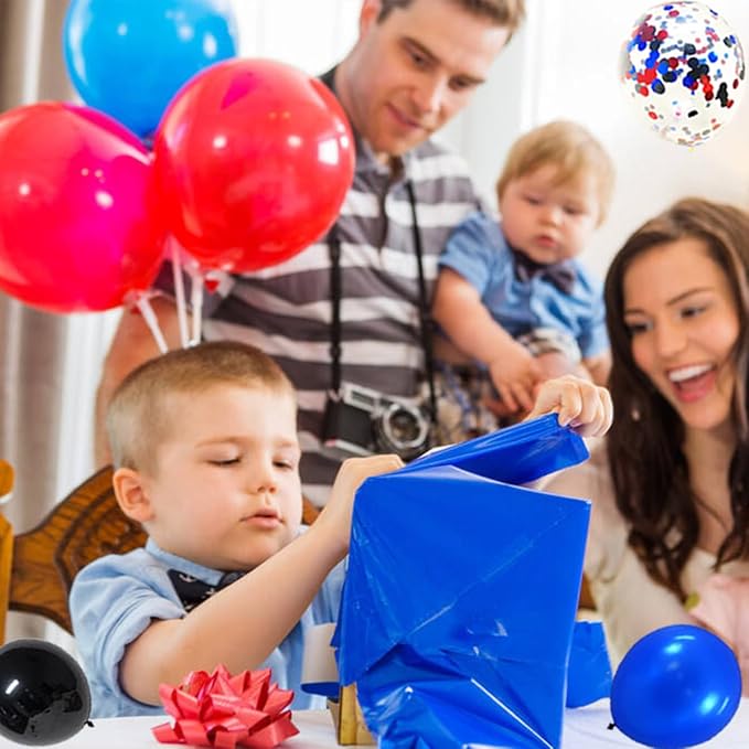 Red Blue Black Balloon Garland Arch Kit - Blue Black Balloons Red BlueBalloons Silver Tinsel Foil Fringe Curtain for Super Spider Hero Man Boys Birthday Graduation New Year Party Decorations