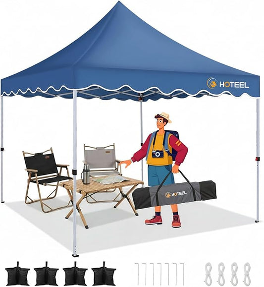 Hoteel 10x10 Pop Up Canopy Tent | One Person Setup Outdoor Shade, UPF 50+ and Waterproof, 210D Oxford Top, 3 Heights Adjustable, 600D Carry Bag for Beach, Events, Commercial Use (Blue)