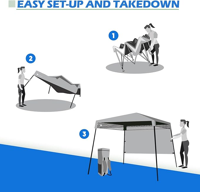 7’x7’ Instant Canopy Tent Pop up Canopy with One Sidewall Compact and Lightweight Beach Canopy with Backpack