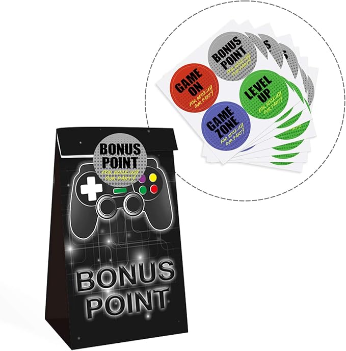 24 Pieces Video Game Party Candy Bags 4 Designs Goodie Bags for Themed Birthday Party Favors Supplies with 24pcs stickers