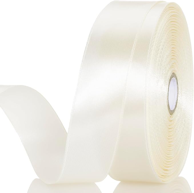 YASEO 1 Inch Ivory Solid Satin Ribbon, 50 Yards Craft Fabric Ribbon for Gift Wrapping Floral Bouquets Wedding Party Decoration