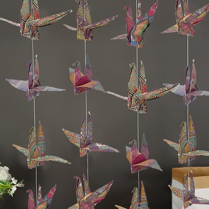 Boho Crane Paper Hanging Garlands(3stringsX 5.2ft), Bohemia Flower Origami Birds Streamers for Bridal Shower, Baby Shower Birthday Party Supplies，Garden Ceiling Hanging Garland