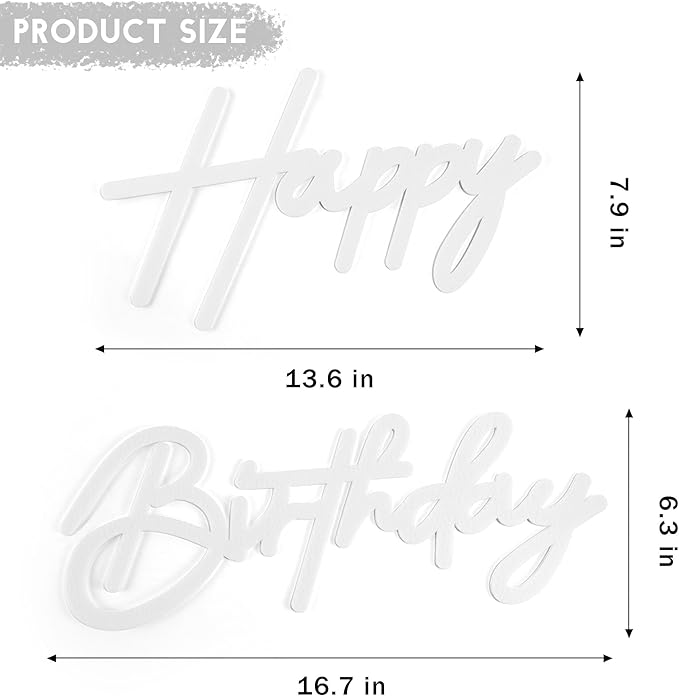 CANREVEL Happy Birthday Sign for Backdrop, Felt White Happy Birthday Banner, White Birthday Party Decorations for Girl Boy Women Men, Wall Decor Balloon Arch Photo Prop