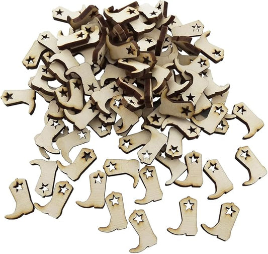 Confetti - Engraved Wood - Rustic Wooden Wedding Decor Party Table Scatter Decorations (Cowboy/Cowgirl Boot)
