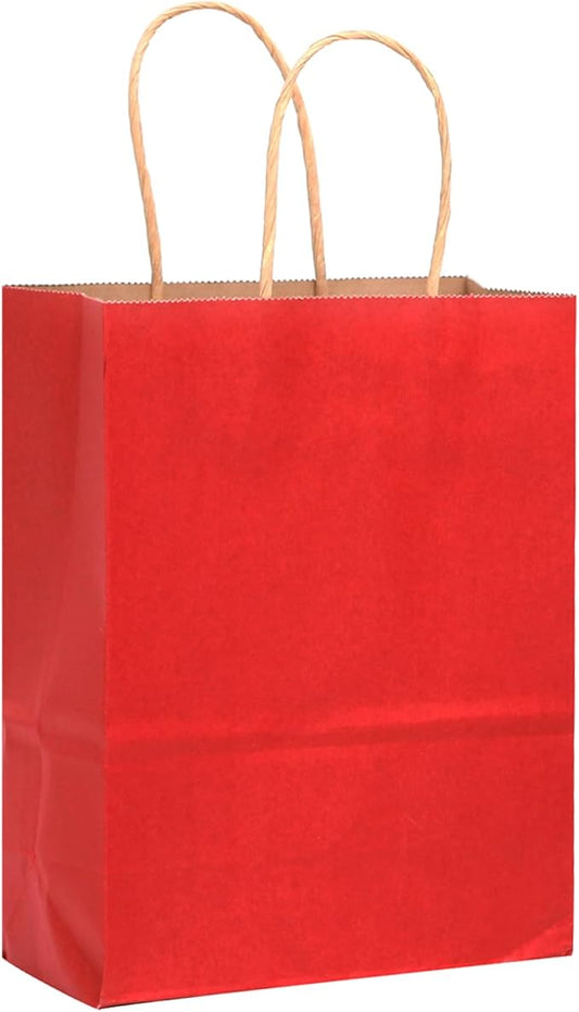 qiqee 32-Packs Wine Red Paper Gift Bags with Handles Bulk 8.26"×6"×3.15" Small Size Gift Bags Multiple Uses