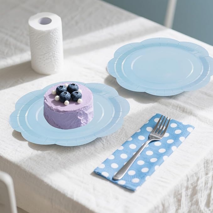 30 Pack Blue Paper Plates 9 Inch, Disposable Scalloped Plates Cake Dessert Plate for Dinner Baby Shower Wedding Bridal Shower Birthday Party Supplies (Blue, 9 inch)