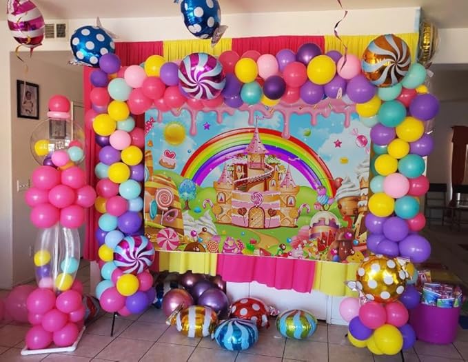 Mocsicka Candyland Backdrop Sweet Cartoon Rainbow for Kids Baby Shower Birthday Candyland Party Decorations Donut Candy Castle Ice Cream 1st Birthday Photography Background (Rainbow, 8x6ft(96"x72"))
