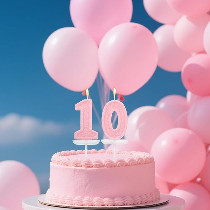 Pink Number Birthday Candles, Romantic Cake Glitter Pink Number Candles Anniversary Cake Topper Decoration Cute Birthday Party Supplies for Wedding Anniversary Celebration Supplies (0)
