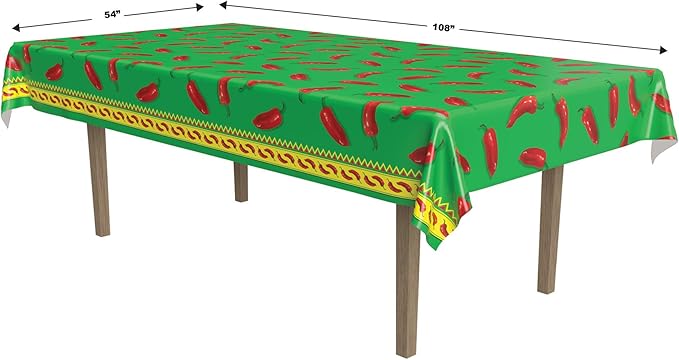 Beistle Chili Pepper Tablecovers, 54” x 108”, 2 Pieces – Plastic Table Cloth, Rectangular Tablecloth, Cinco De Mayo Tablecloth, Fiesta Party Decorations, Cinco De Mayo Decorations,Green/Red/Yellow