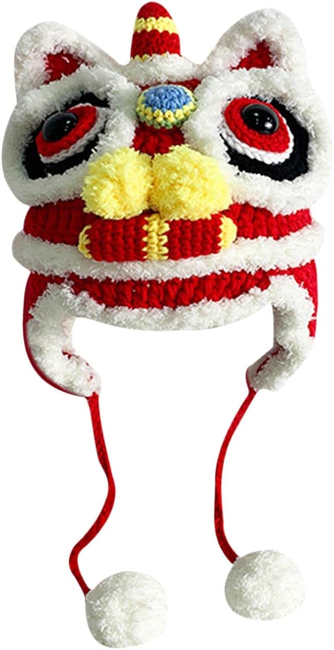 New Year Hat Chinese Style Headdress with Pom Spring Holiday Costume Supplies for Chinese New Year Favors Gifts, kid red
