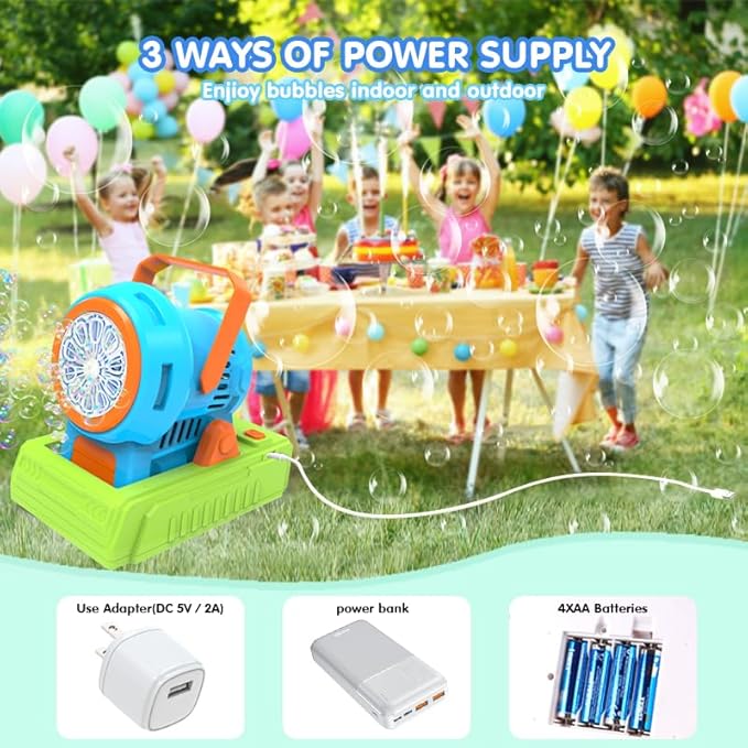 Automatic Bubble Machine with Bubble Solution 4 AA Batteries USB Cable Outdoor Party Wedding Christmas Halloween Birthday Gift 3 4 5 6 7 8 Age Bubble Machine Toys