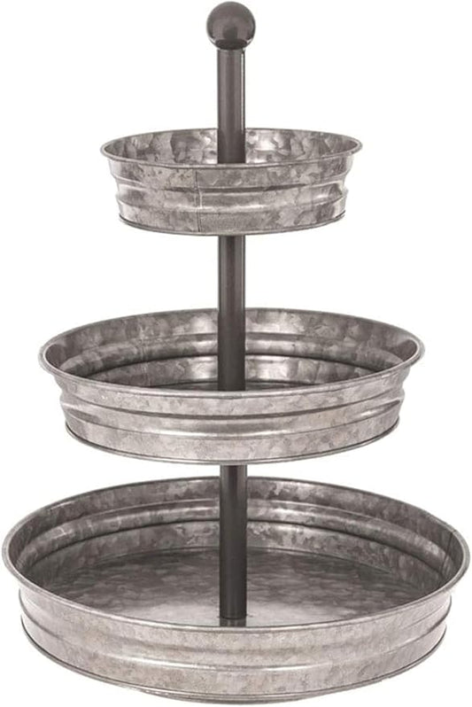 WallCharmers 3 Tier Galvanized Round Metal Tray, Three Tiered Serving Tray for Farmhouse or Cottage Theme Decor, 18 Inches, Size,