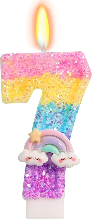 Rainbow Candles for Cakes, Number 7 Candle Rainbow Cake Topper for 7th Birthday Decorations for Girls