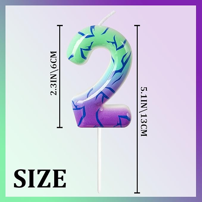 Number 2 Birthday Candle for Cake – Purple Green Gradient Number Candle with Mystic Rune Pattern, Decorative Cake Topper for Anniversary & Celebration
